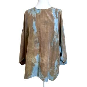 URU URU Tie Dyed Oversized Tunic Top Brown Blue Long Sleeve Relaxed Fit M/L EUC